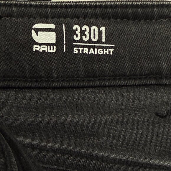 G Star Raw 3301 Straight Jeans Mens 31 x 34 Faded Black Button Fly Denim - Picture 7 of 12